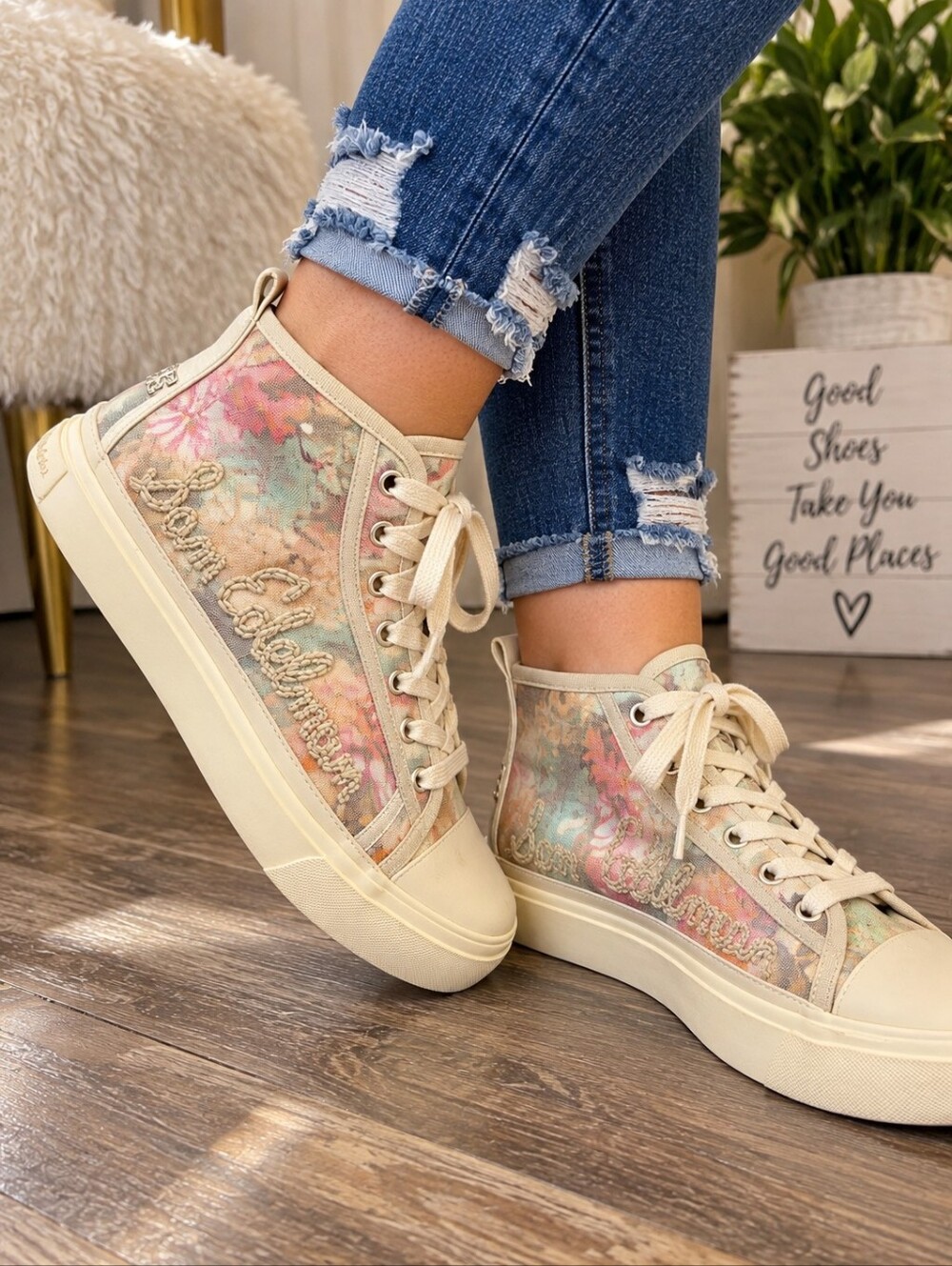 Sam Edelman Elba Floral Logo High Top Sneakers - MSRP $110